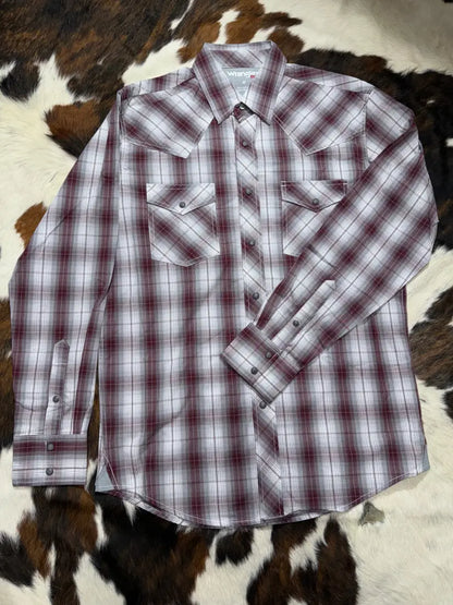 $35: Wrangler Men’s 20X Red & Gray Plaid Western Shirt Medium Sale Men’s Western