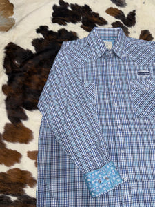 Panhandle Men's Rough Stock Aqua Plaid Western Shirt