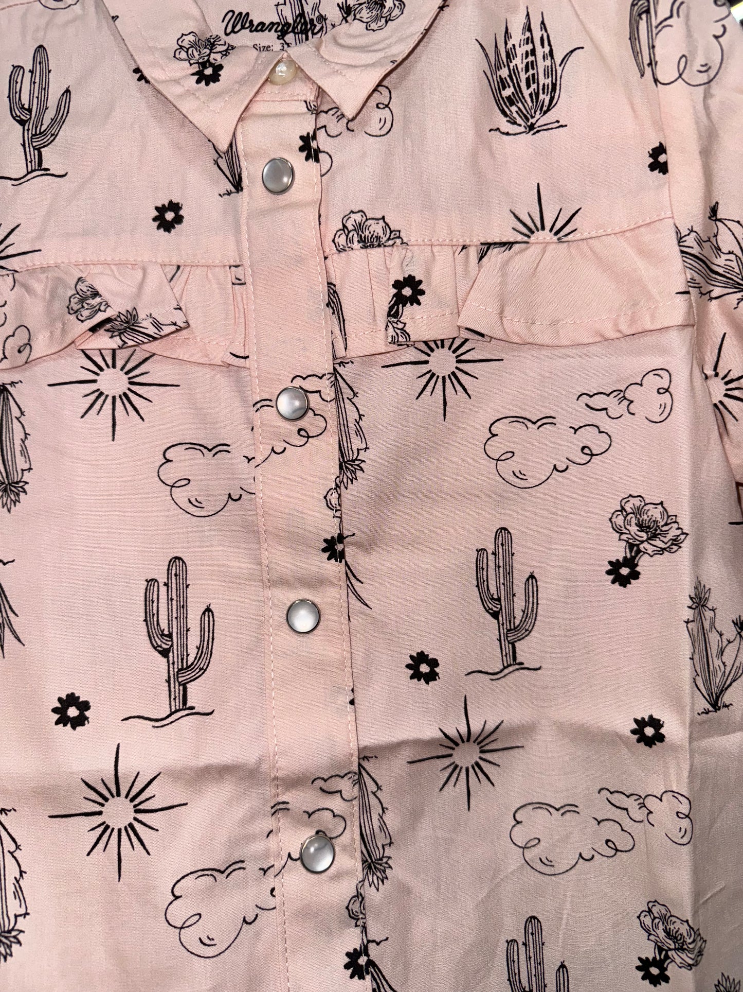 Wrangler Girl's Toddler Light Pink Cacti Western Shirt