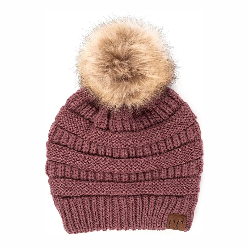 C.C Beanie with Faux Fur Pom