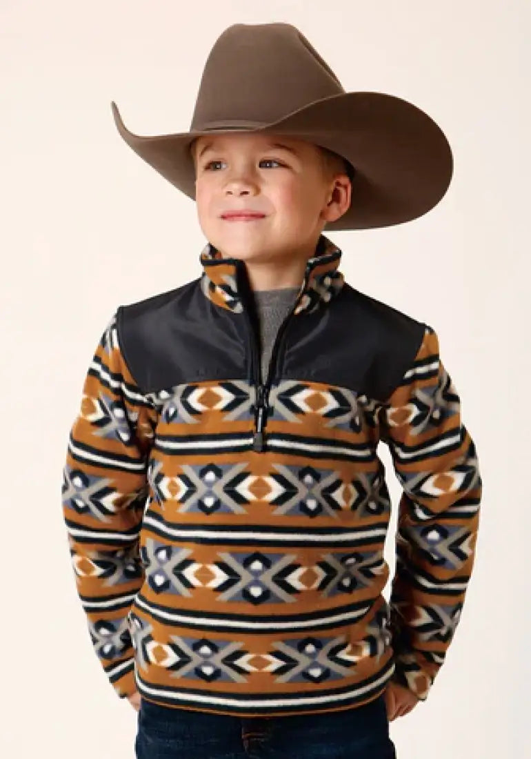 Roper Boy’s Orange Aztec Micro Fleece Pullover Boy’s Pullover