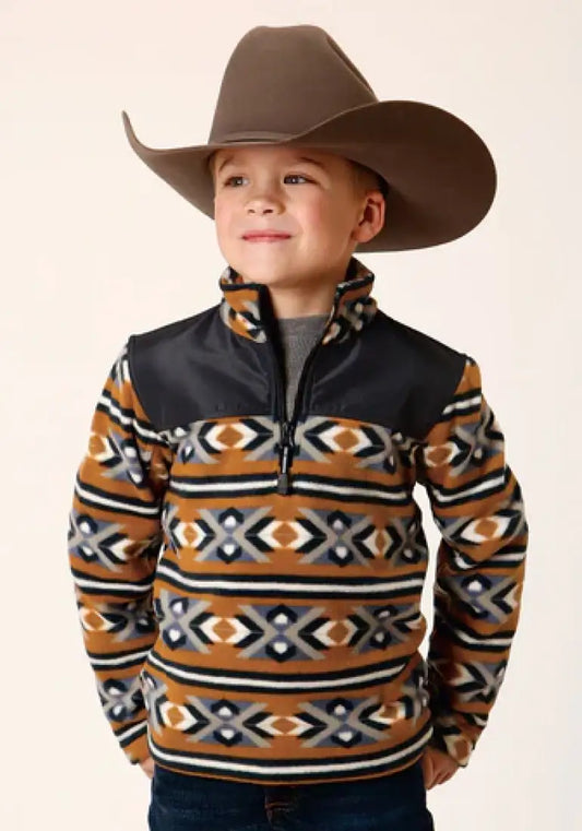 Roper Boy’s Orange Aztec Micro Fleece Pullover Boy’s Pullover