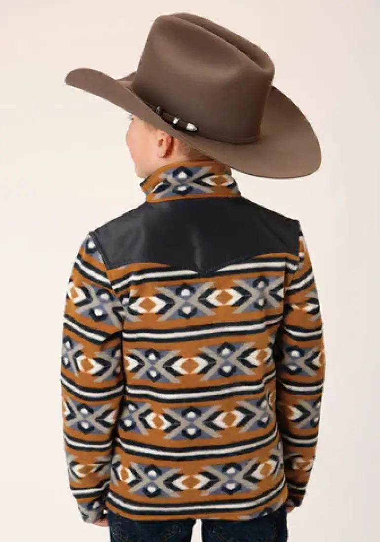 Roper Boy’s Orange Aztec Micro Fleece Pullover Boy’s Pullover