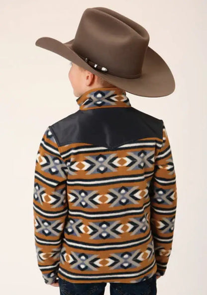 Roper Boy’s Orange Aztec Micro Fleece Pullover Boy’s Pullover