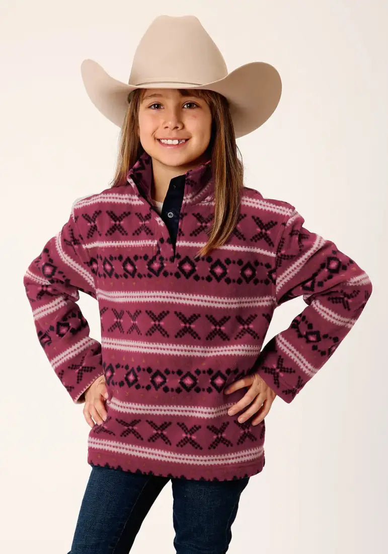+40% : Roper Girl’s Rusty Red Aztec Fleece Pullover Sale Girl’s Pullover