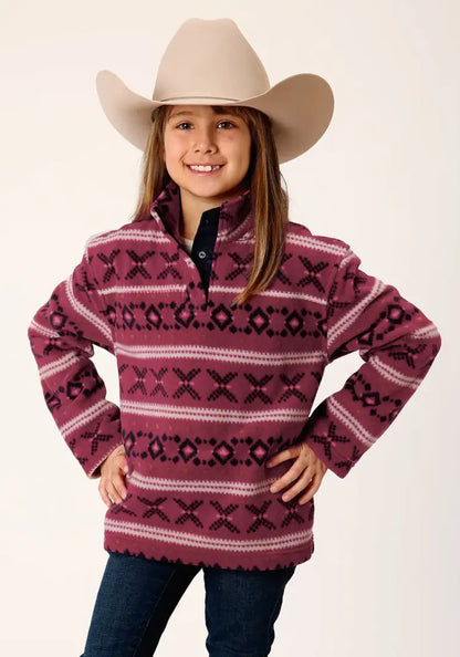 +40% : Roper Girl’s Rusty Red Aztec Fleece Pullover Sale Girl’s Pullover