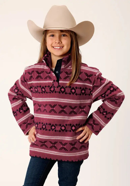 +40% : Roper Girl’s Rusty Red Aztec Fleece Pullover Sale Girl’s Pullover