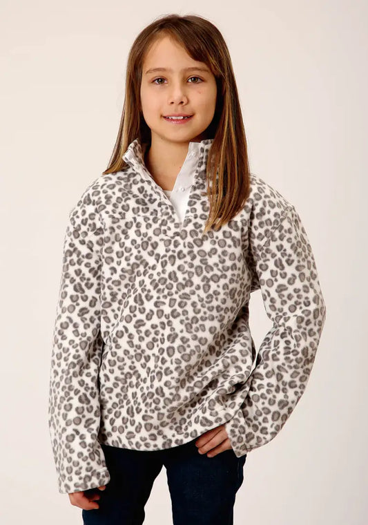 Roper Girl’s Snow Leopard Fleece ¼ Button Pullover XSmall Girl’s Pullover