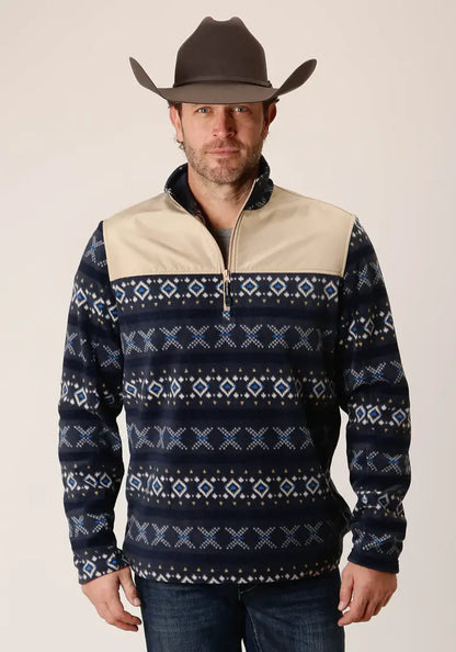 +40% : Roper Men’s Navy Aztec Micro Fleece Pullover Sale Men’s Pullover