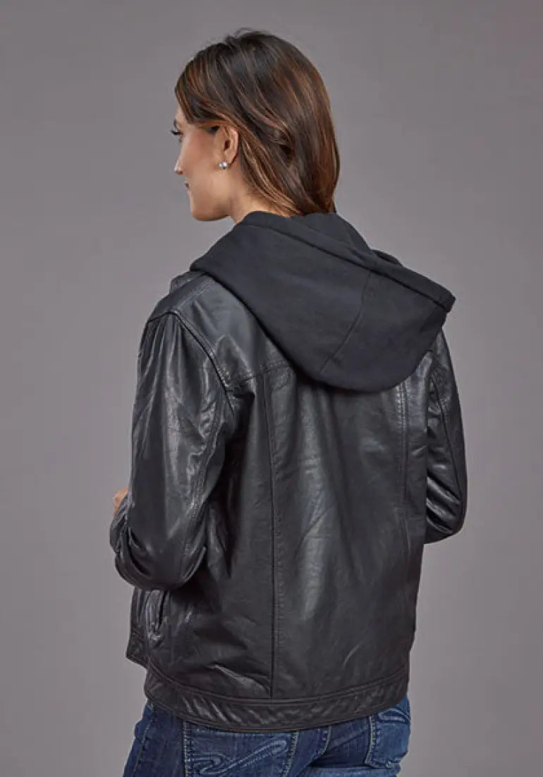 Stetson Women’s Black Leather Jacket w/ Removable Hooded Lining Sale Women’s Jacket