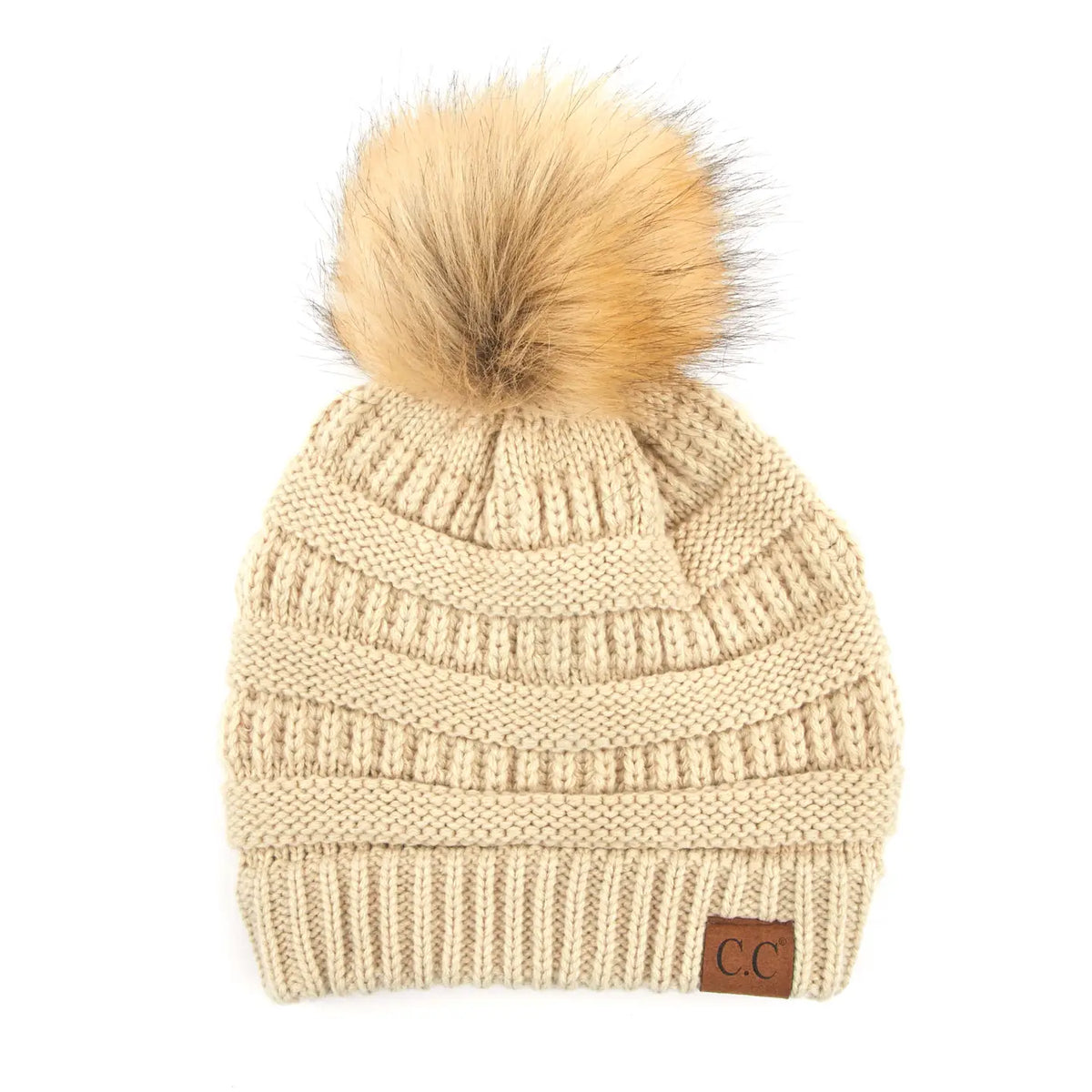 C.C Beanie with Faux Fur Pom