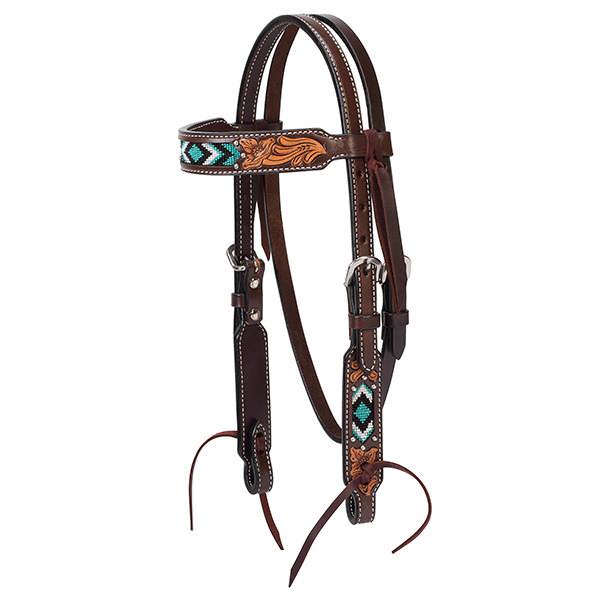 Perfect Gift Pack! Western Horse Or Pony (No fringe) Size Trail Barrel Headstall Beaded Accents outlet Cross TEAL accents- Tan leather Super Cute!