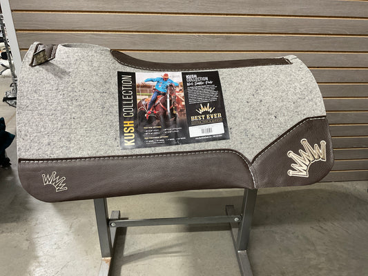 Best Ever Kush Saddle Pad - Brown Leather Beige Crown (3/4" thick, 30"x30")