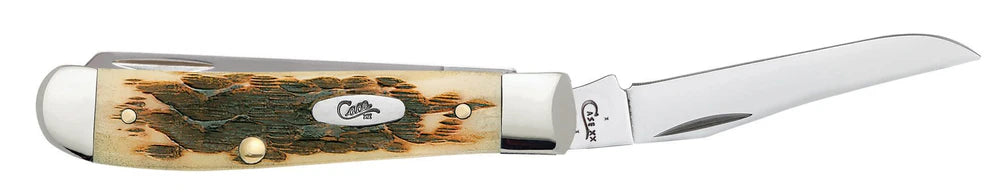 Case Amber Bone Peach Seed Jig Mini Trapper Knife