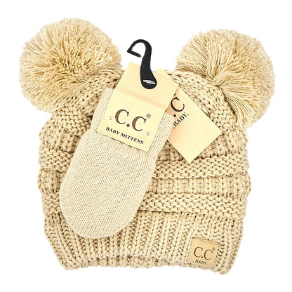 C.C Beanie BABY Pom Pom Beanie and Mittens Set