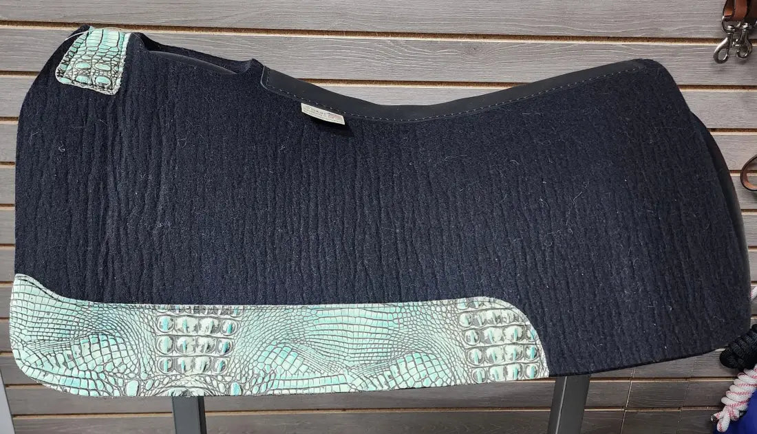 5 Star Barrel Racer Saddle Pad (Multiple Options Available) 30X28 3/4’’ Black w/ Topaz Blue Croc Wear Leathers / 30’’ X