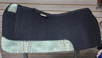 5 Star Barrel Racer Saddle Pad (Multiple Options Available) 30X28 3/4’’ Black w/ Topaz Blue Croc Wear Leathers / 30’’ X