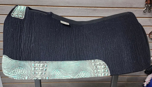 5 Star Barrel Racer Saddle Pad (Multiple Options Available) 30X28 3/4’’ Black w/ Topaz Blue Croc Wear Leathers / 30’’ X