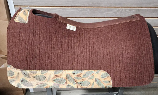 5 Star Barrel Racer Saddle Pad (Multiple Options Available) 30X28 3/4’’ Chocolate w/ Mini Sepia Turquoise Feathers Wear