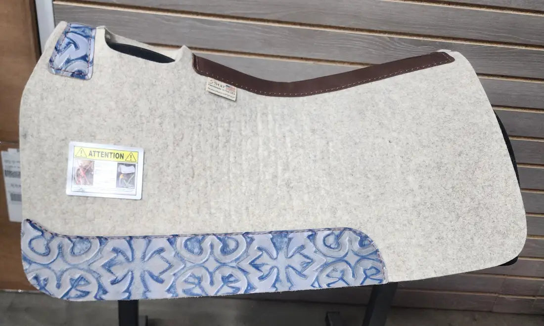 5 Star Barrel Racer Saddle Pad (Multiple Options Available) 30X28 3/4’’ Natural w/ Blue Jean Laredo Wear Leathers