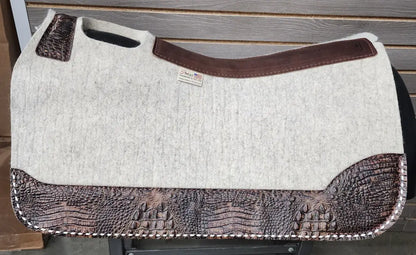 5 Star Barrel Racer Saddle Pad (Multiple Options Available) 30X28 3/4’’ Natural w/ Brown Copper Croc & White Buck