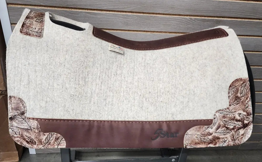 5 Star Barrel Racer Saddle Pad (Multiple Options Available) 30X28 3/4’’ Natural w/ Plain Wear Leathers & Ivory
