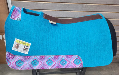 5 Star Barrel Racer Saddle Pad (Multiple Options Available) 30X28 3/4’’ Turquoise w/ Aztec Rio Wear Leathers / 30’’ X