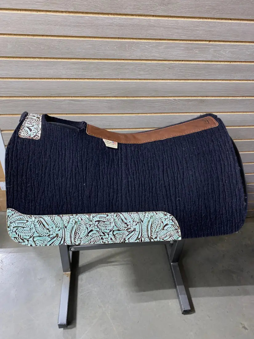 5 Star Barrel Racer Saddle Pad (Multiple Options Available) 30X28 7/8’’ Black w/ Dallas Turquoise Wear Leathers / 30’’