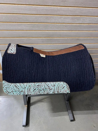 5 Star Barrel Racer Saddle Pad (Multiple Options Available) 30X28 7/8’’ Black w/ Dallas Turquoise Wear Leathers / 30’’