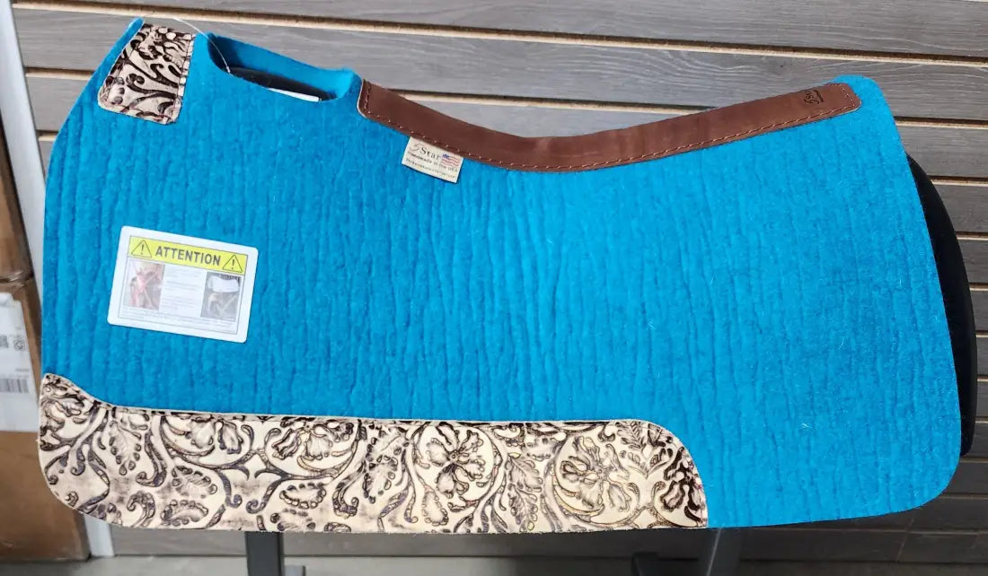 5 Star Barrel Racer Saddle Pad (Multiple Options Available) 30X28 7/8’’ Turquoise w/ Turquoise Ivory Cowboy Tool Wear