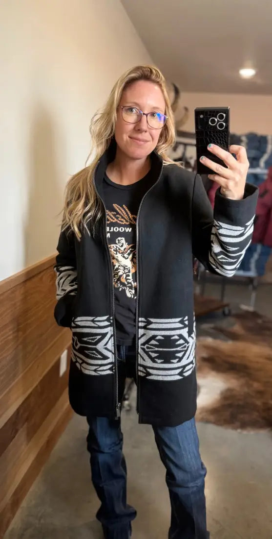 50% Cruel Women’s Black Aztec Walking Coat Sale Women’s Coat