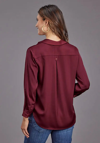 Stetson Women’s Wine Satin ¾ Sleeve Blouse XLarge Sale Women’s T-Shirt