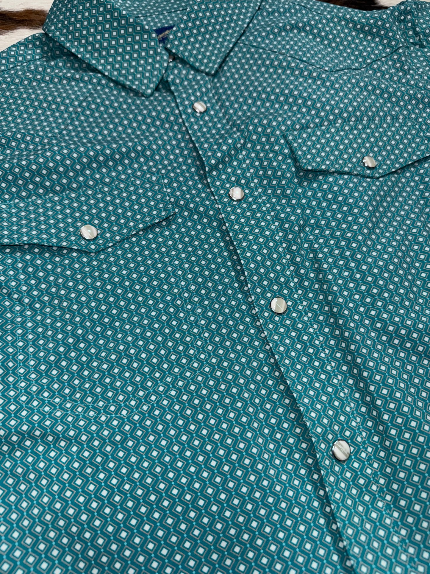 Panhandle Men's Performance Diamond Turquoise Short Sleeve Western Shirt