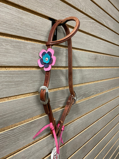 Performance Pony Leather Flower One Ear Headstall- Dark Oil