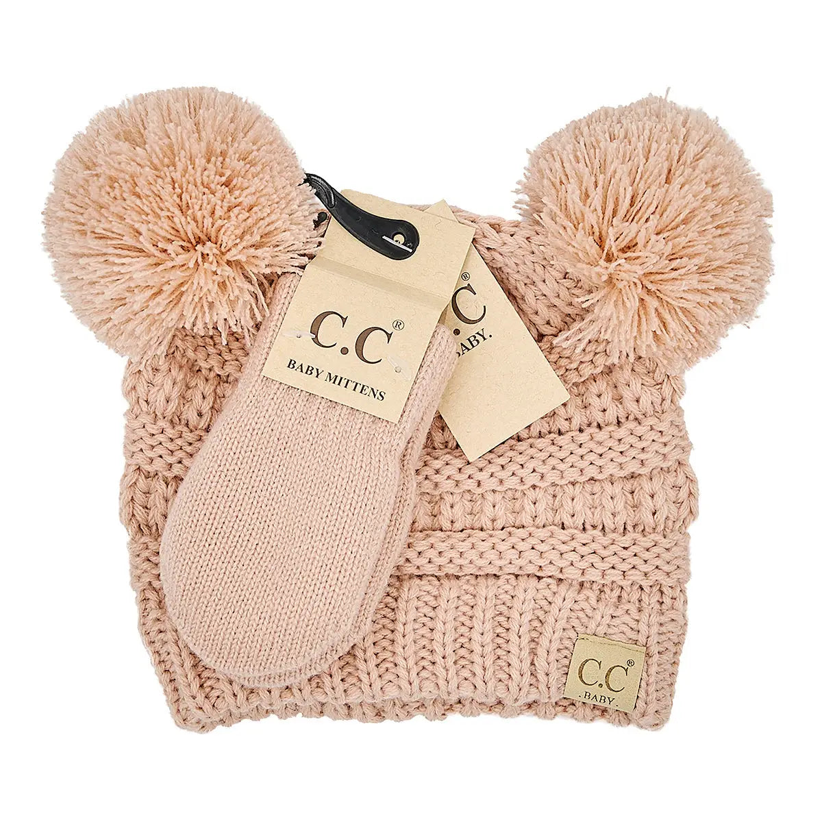 C.C Beanie BABY Pom Pom Beanie and Mittens Set