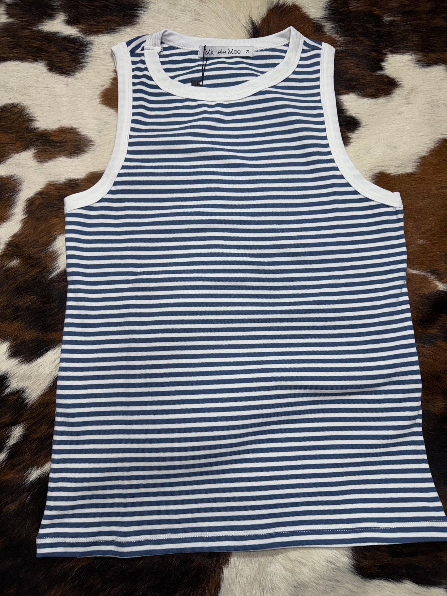 Michelle Mae Women's Classic Blue & White Stripe Tank Top