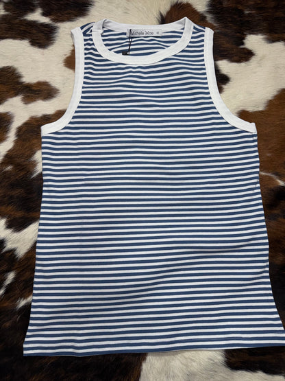 Michelle Mae Women's Classic Blue & White Stripe Tank Top