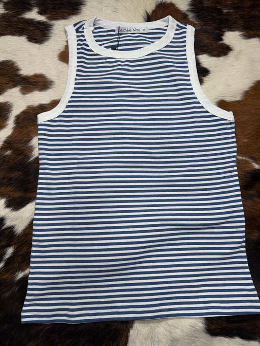 Michelle Mae Women's Classic Blue & White Stripe Tank Top