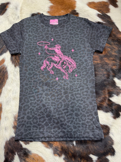 Cowgirl Hardware Girl's Black Leopard Buck N' Boots T-Shirt