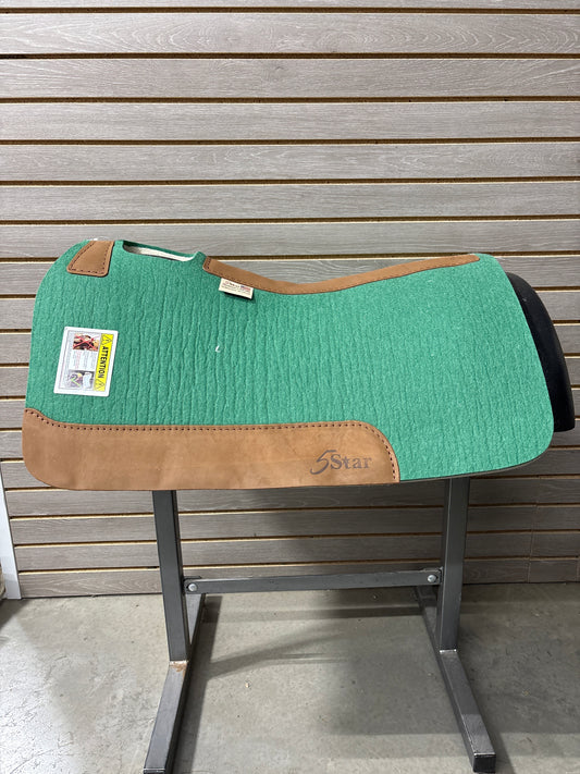 5 Star Barrel Racer Saddle Pad (Green with Plain Wear Leathers) 30X28