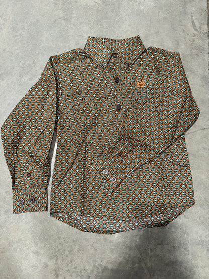 Cinch Boy's Toddler Brown & Green/Teal Diamond Western Shirt