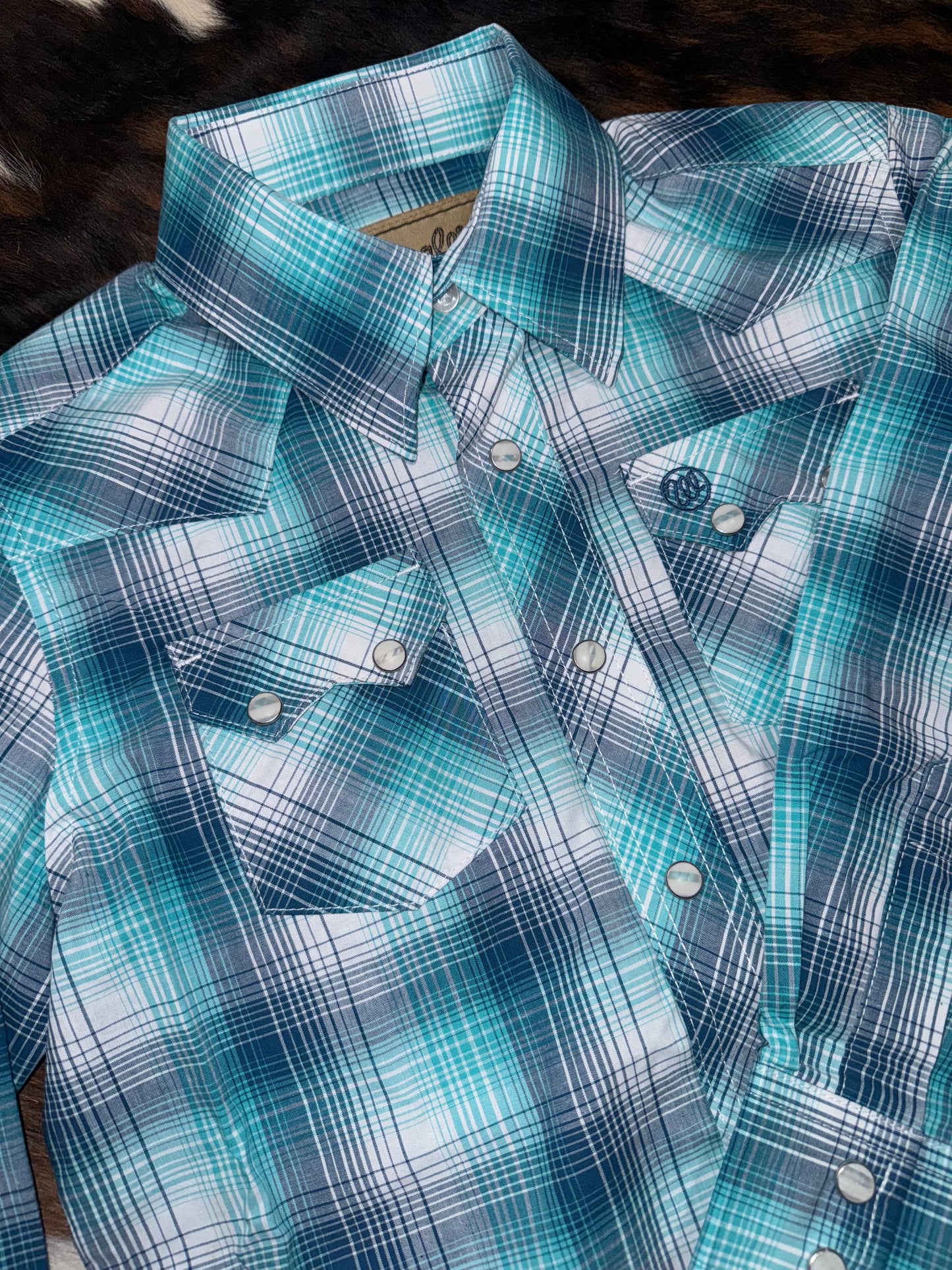 Wrangler Boy's Retro Blue & Turquoise Plaid Western Shirt