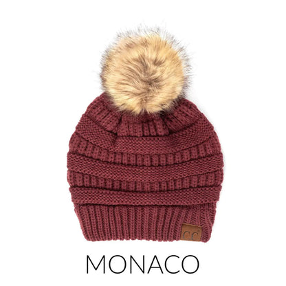 C.C Beanie with Faux Fur Pom