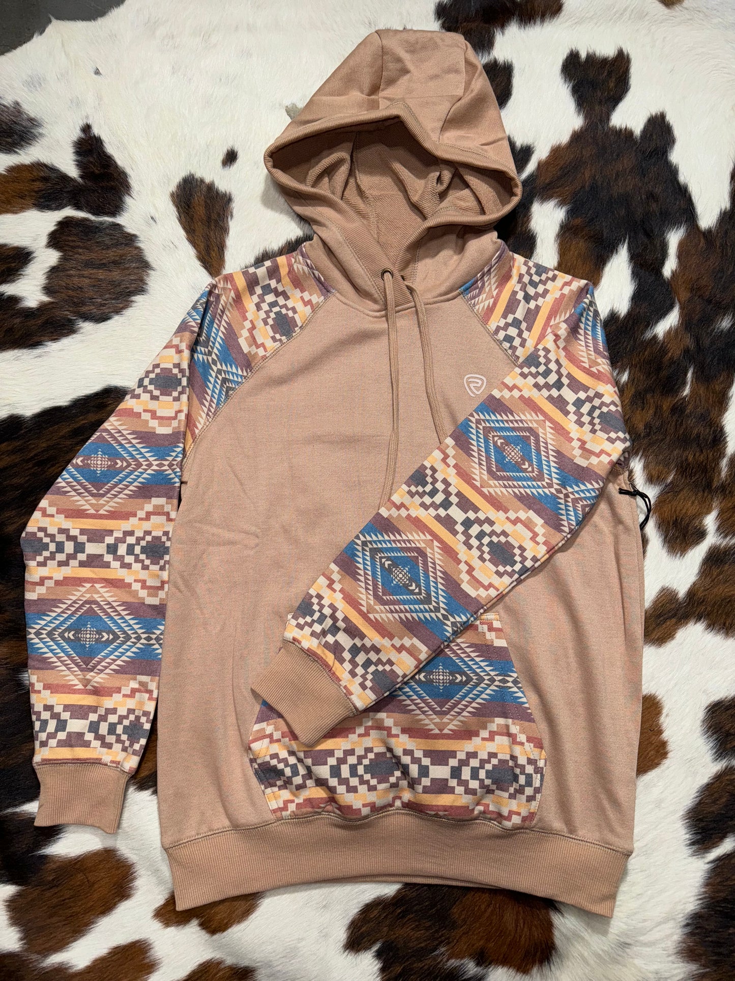 Rock & Roll Women's Aztec Sleeve Tan Hoodie