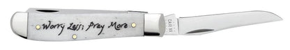 Case Worry Less, Pray More Embellished Smooth Natural Bone Mini Trapper Knife