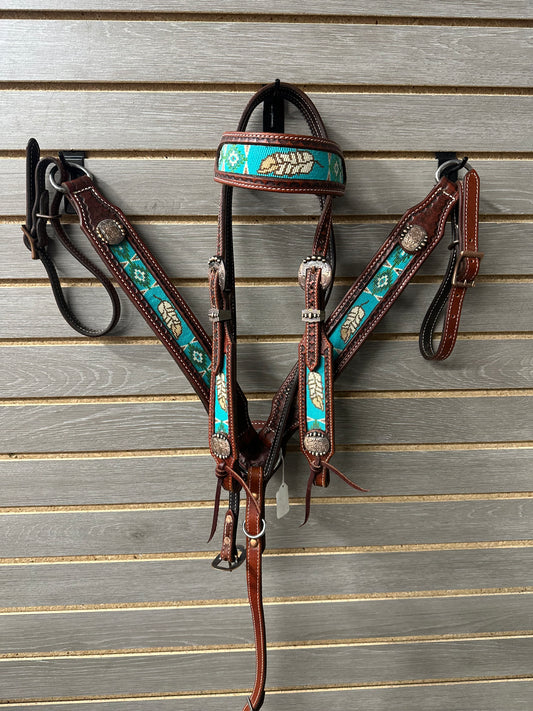 Rafter S. "Teal Feather Beaded" Tack Set