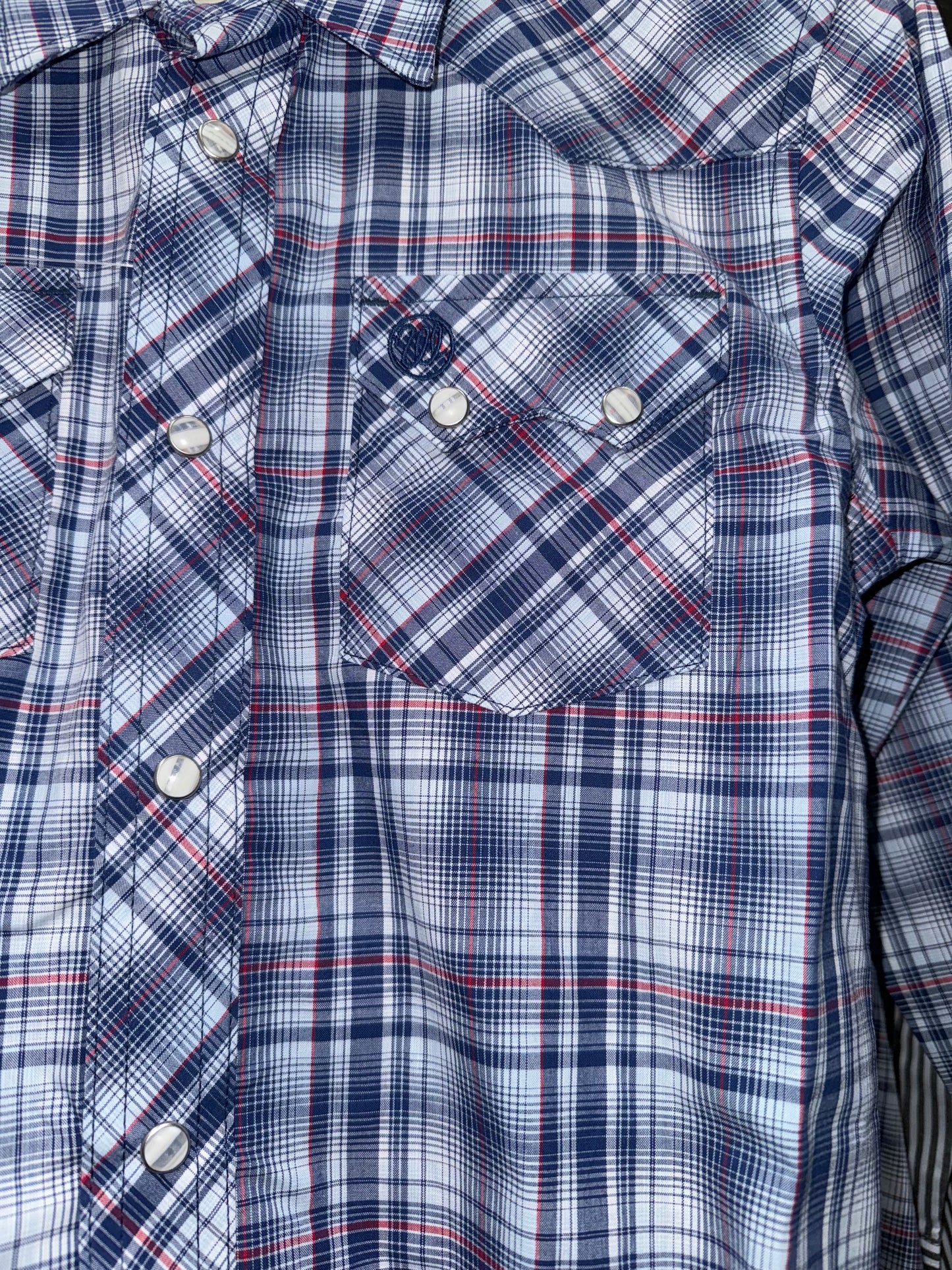 Wrangler Boy's Retro Ole Blue Plaid Western Shirt