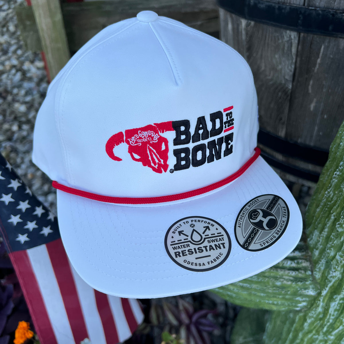 Hooey White with Red and Black "Bad to the Bone" Embroidered Logo Hat