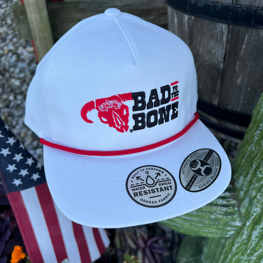 Hooey White with Red and Black "Bad to the Bone" Embroidered Logo Hat