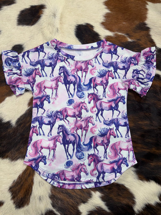 Cowgirl Hardware Toddler Girl's Horse Herd Bell Sleeve T-Shirt